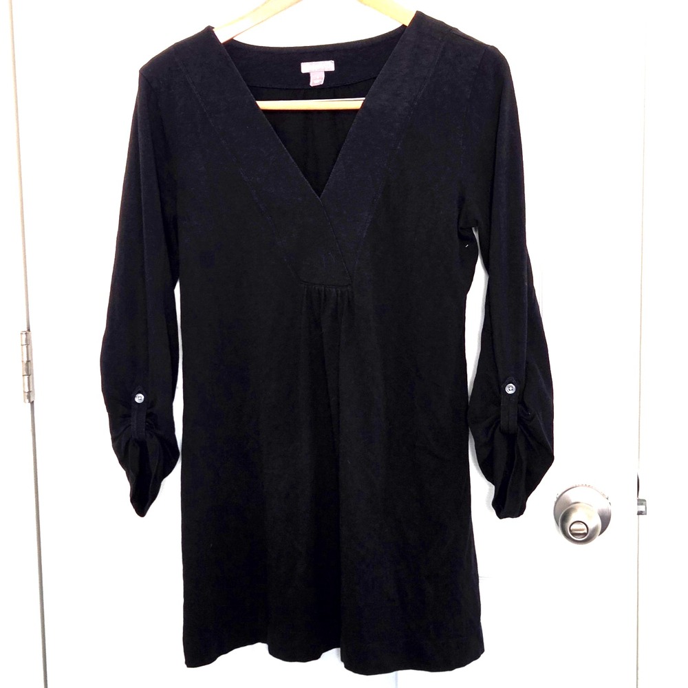 J.JILL BLACK‎ Long Sleeve Button up to 3/4 Sleeve Shirt size Small COTTON